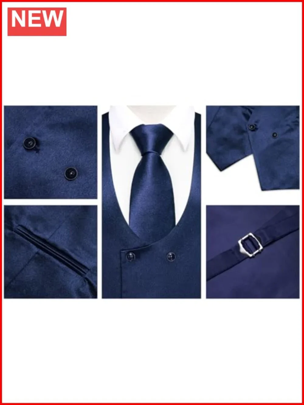 Mens Satin Suit Vest Set Double Breasted Formal 5 Piece